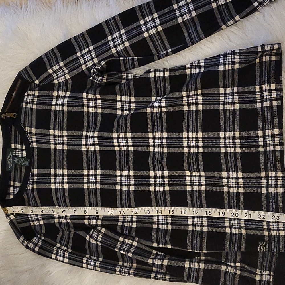 Lauren Ralph Lauren Womens Black and White Plaid Cotton Long Sleeve Shirt Sz M - Picture 10 of 11